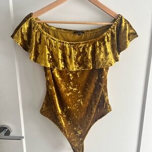 Velvet Ruffle Bodysuit in Gold